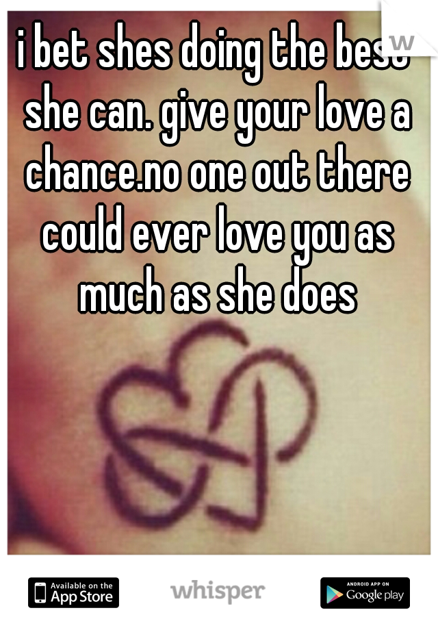 i bet shes doing the best she can. give your love a chance.no one out there could ever love you as much as she does