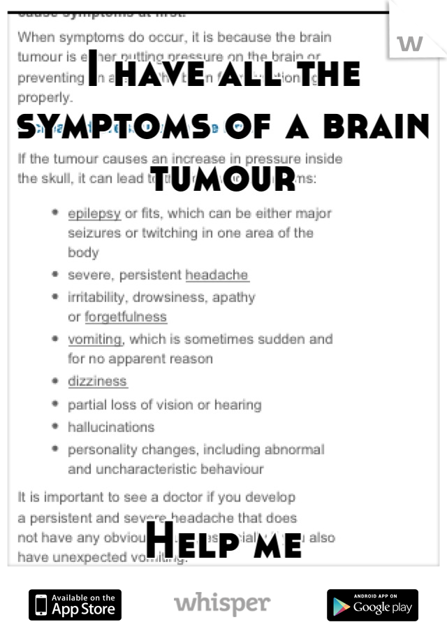 I have all the symptoms of a brain tumour






Help me