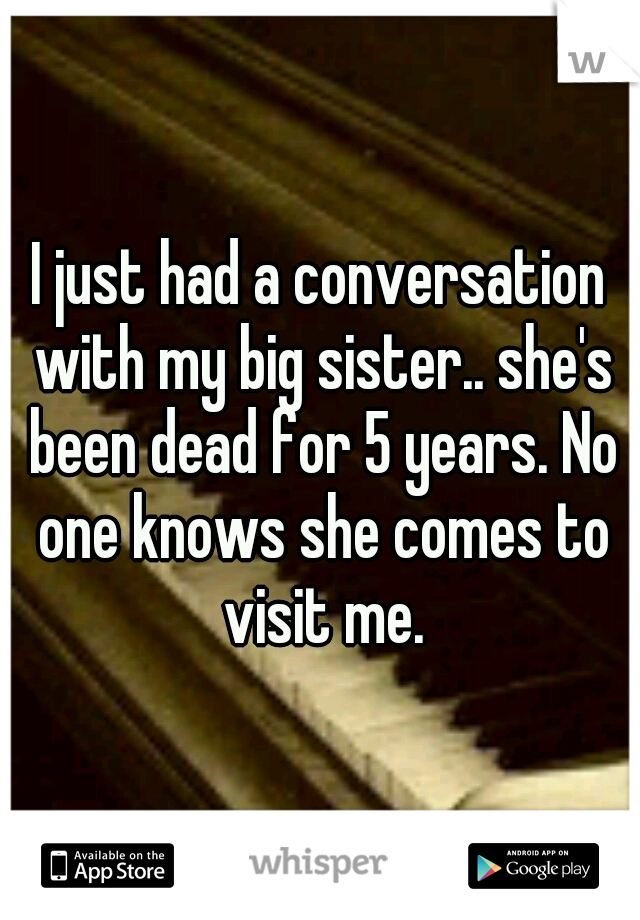 I just had a conversation with my big sister.. she's been dead for 5 years. No one knows she comes to visit me.