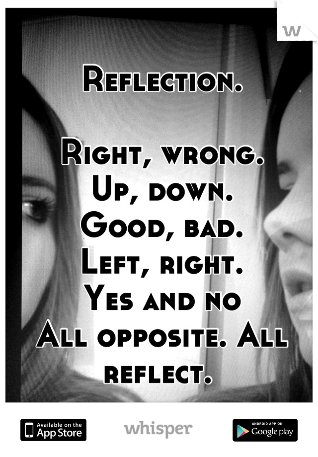 Reflection.

Right, wrong.
Up, down.
Good, bad. 
Left, right.
Yes and no
All opposite. All reflect. 