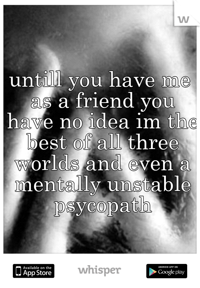 untill you have me as a friend you have no idea im the best of all three worlds and even a mentally unstable psycopath