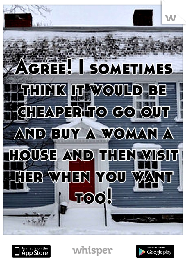 Agree! I sometimes think it would be cheaper to go out and buy a woman a house and then visit her when you want too!