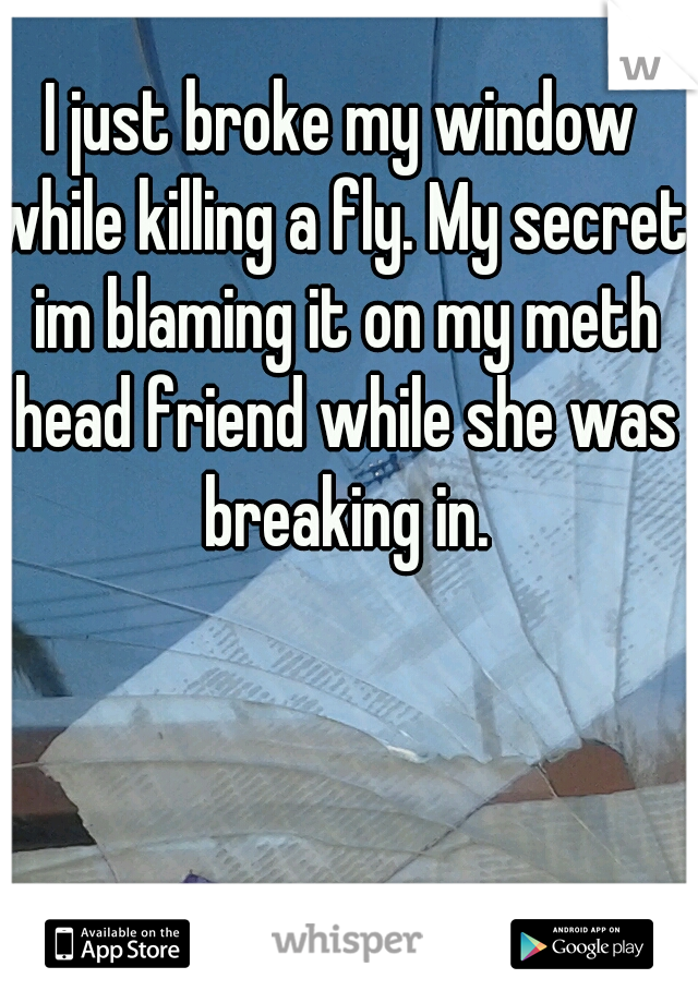 I just broke my window while killing a fly. My secret: im blaming it on my meth head friend while she was breaking in.
