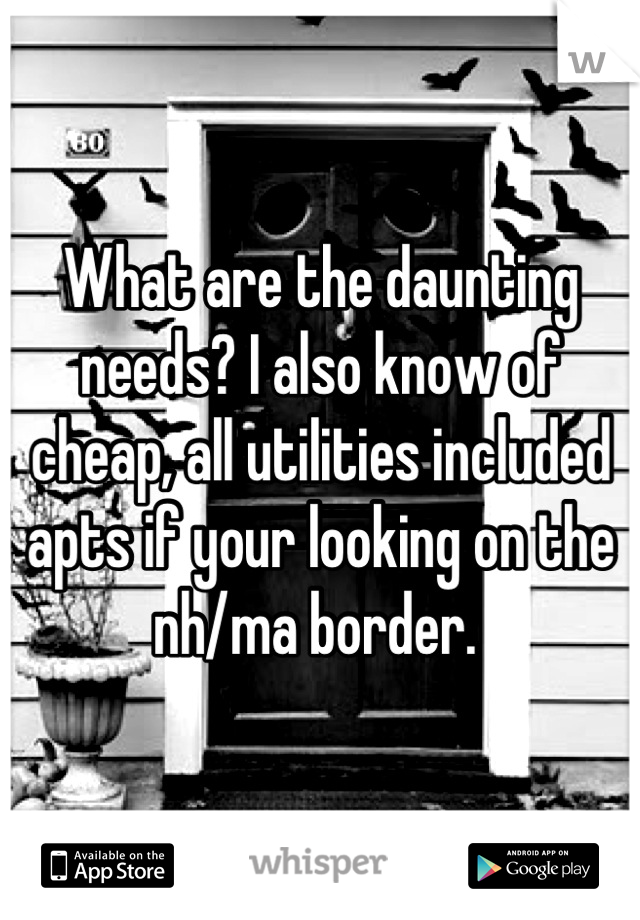 What are the daunting needs? I also know of cheap, all utilities included apts if your looking on the nh/ma border. 
