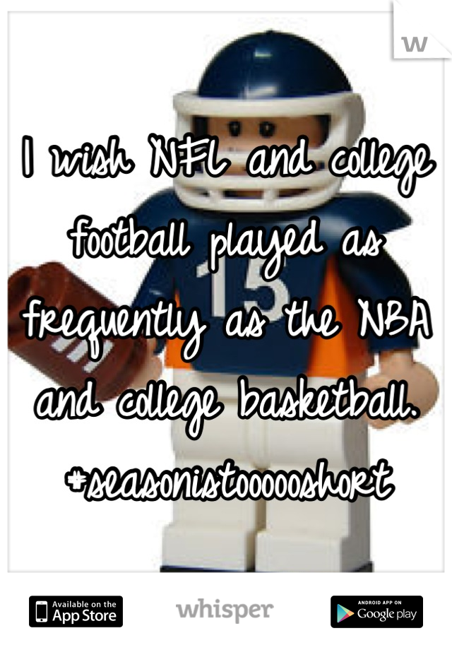 I wish NFL and college football played as frequently as the NBA and college basketball. 
#seasonistoooooshort