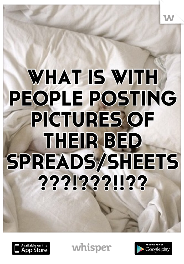 WHAT IS WITH PEOPLE POSTING PICTURES OF THEIR BED SPREADS/SHEETS???!???!!??