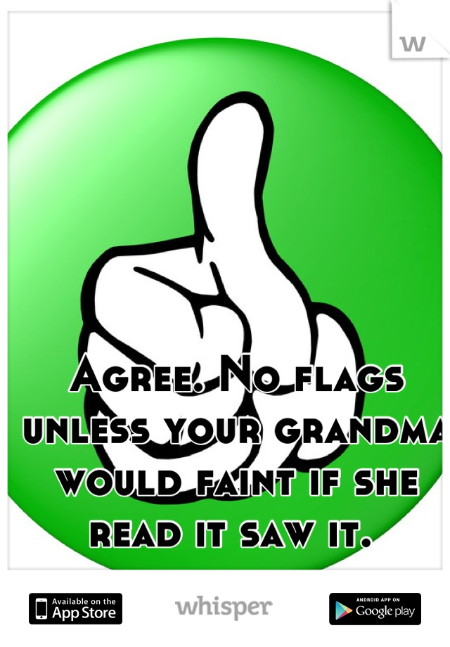 Agree. No flags unless your grandma would faint if she read it saw it. 