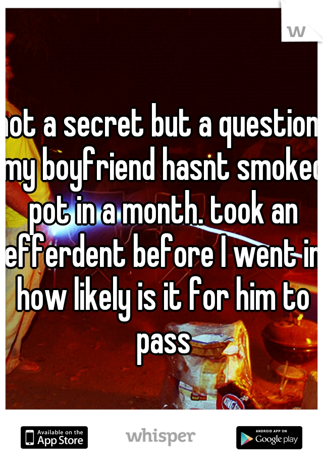 not a secret but a question. my boyfriend hasnt smoked pot in a month. took an efferdent before I went in how likely is it for him to pass