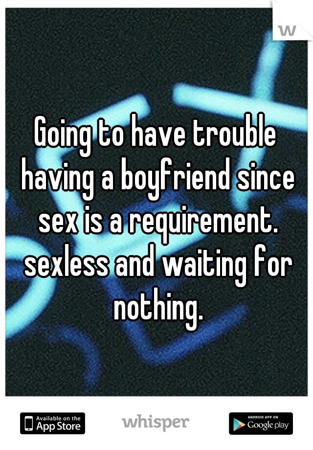 Going to have trouble having a boyfriend since sex is a requirement. sexless and waiting for nothing.
