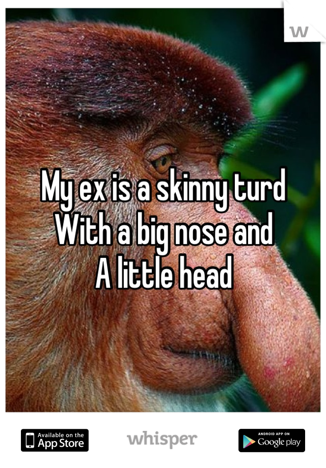 My ex is a skinny turd
With a big nose and
A little head