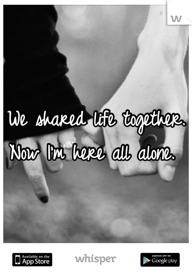 We shared life together. Now I'm here all alone. 