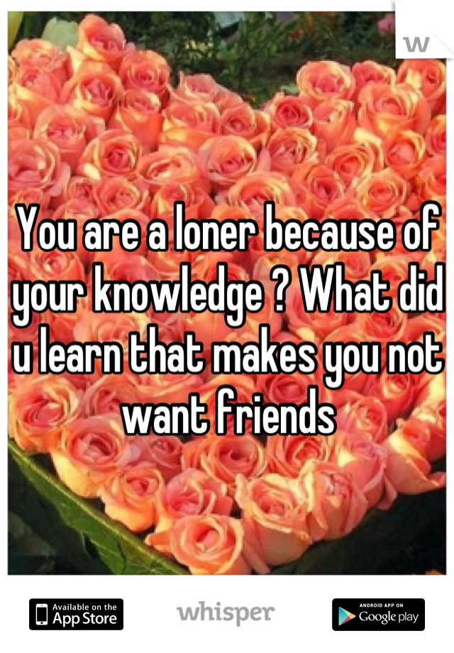 You are a loner because of your knowledge ? What did u learn that makes you not want friends