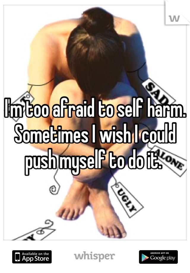 I'm too afraid to self harm. Sometimes I wish I could push myself to do it. 