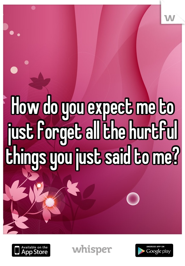 How do you expect me to just forget all the hurtful things you just said to me?