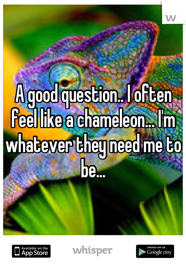 A good question.. I often feel like a chameleon... I'm whatever they need me to be...