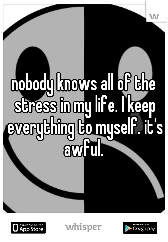 nobody knows all of the stress in my life. I keep everything to myself. it's awful. 