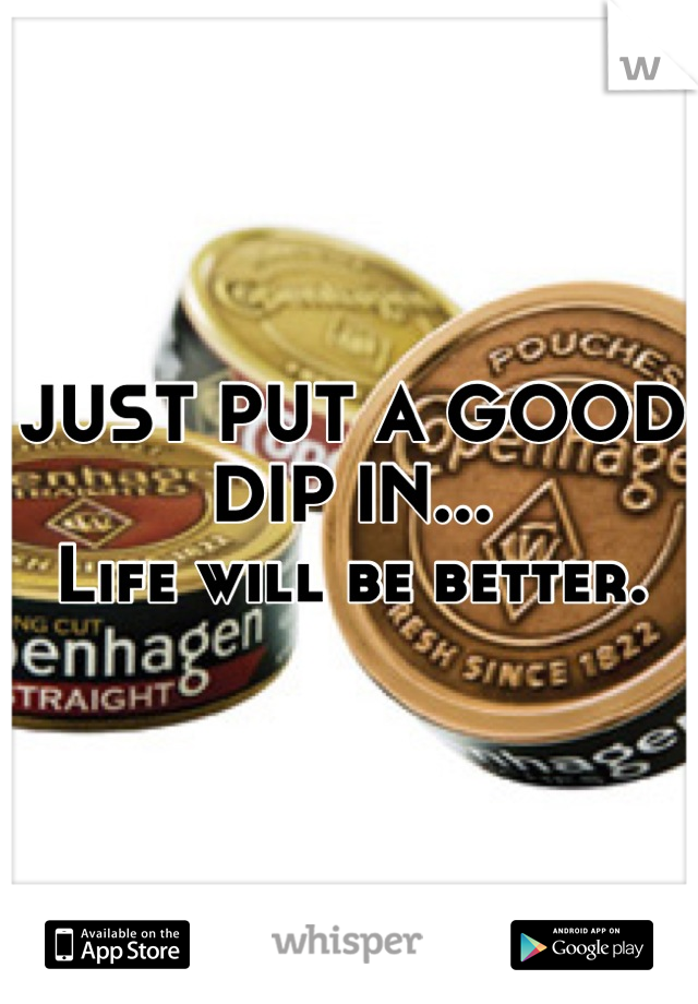 JUST PUT A GOOD DIP IN... 
Life will be better.
