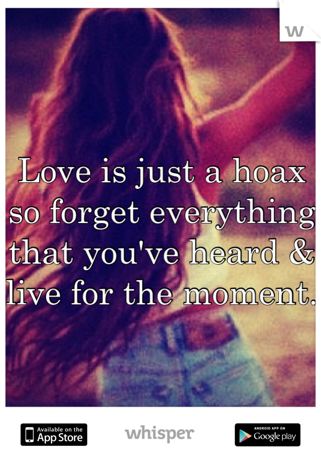 Love is just a hoax so forget everything that you've heard & live for the moment. 