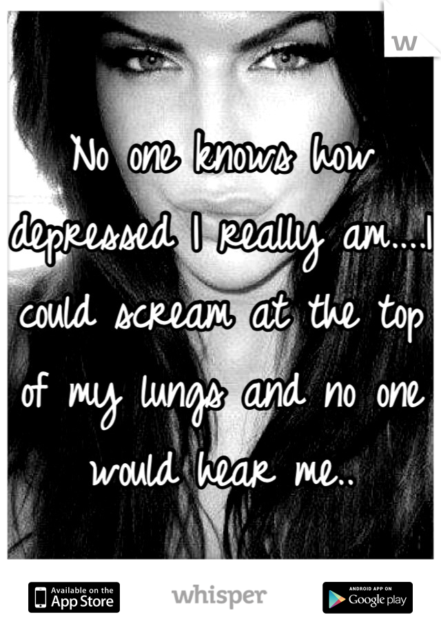 No one knows how depressed I really am....I could scream at the top of my lungs and no one would hear me..