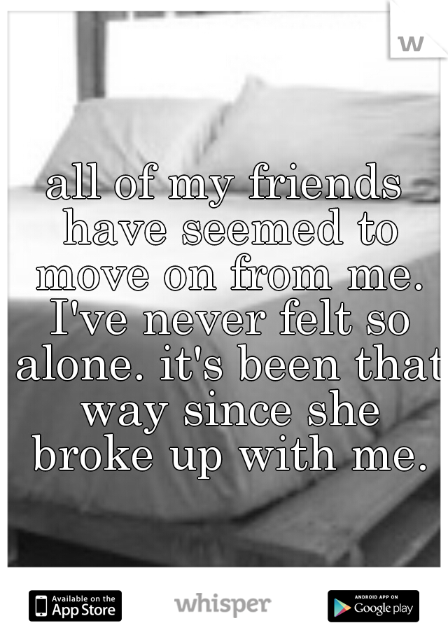 all of my friends have seemed to move on from me. I've never felt so alone. it's been that way since she broke up with me.