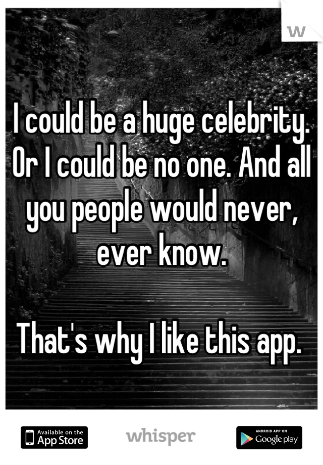 I could be a huge celebrity. Or I could be no one. And all you people would never, ever know. 

That's why I like this app. 