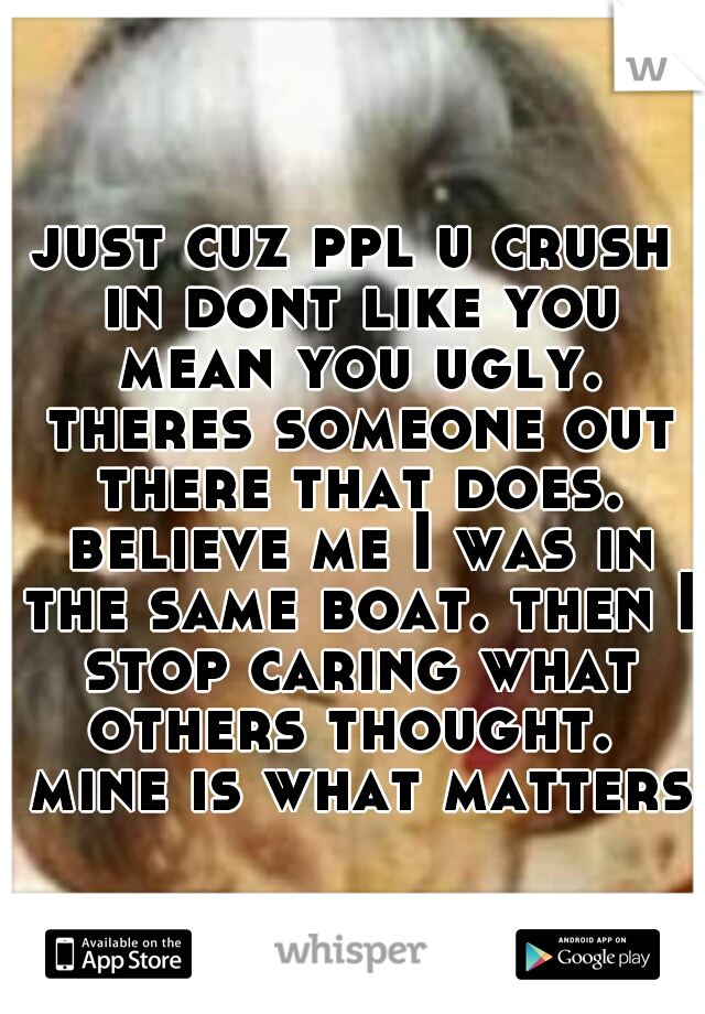 just cuz ppl u crush in dont like you mean you ugly. theres someone out there that does. believe me I was in the same boat. then I stop caring what others thought.  mine is what matters