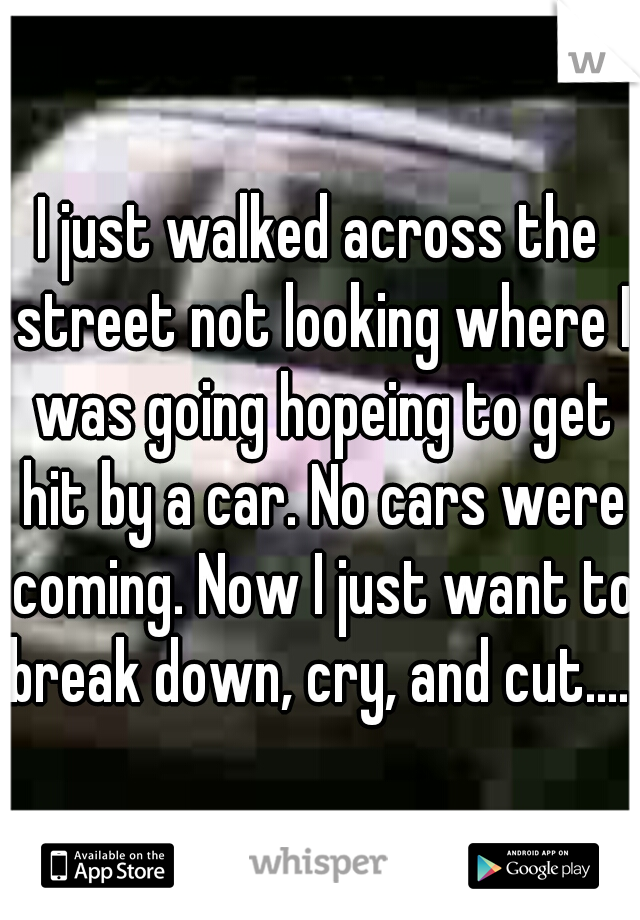 I just walked across the street not looking where I was going hopeing to get hit by a car. No cars were coming. Now I just want to break down, cry, and cut.....