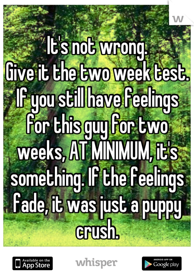 It's not wrong. 
Give it the two week test. If you still have feelings for this guy for two weeks, AT MINIMUM, it's something. If the feelings fade, it was just a puppy crush.