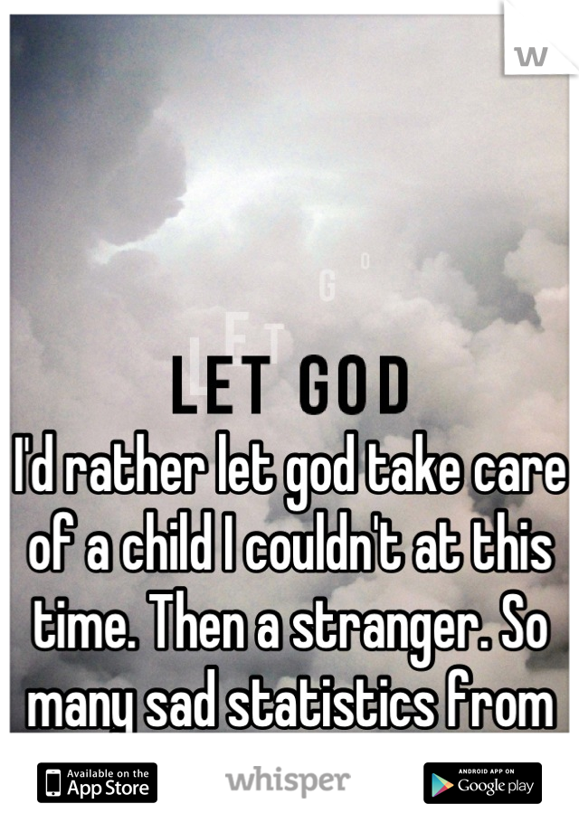 I'd rather let god take care of a child I couldn't at this time. Then a stranger. So many sad statistics from adoptions stories.. 