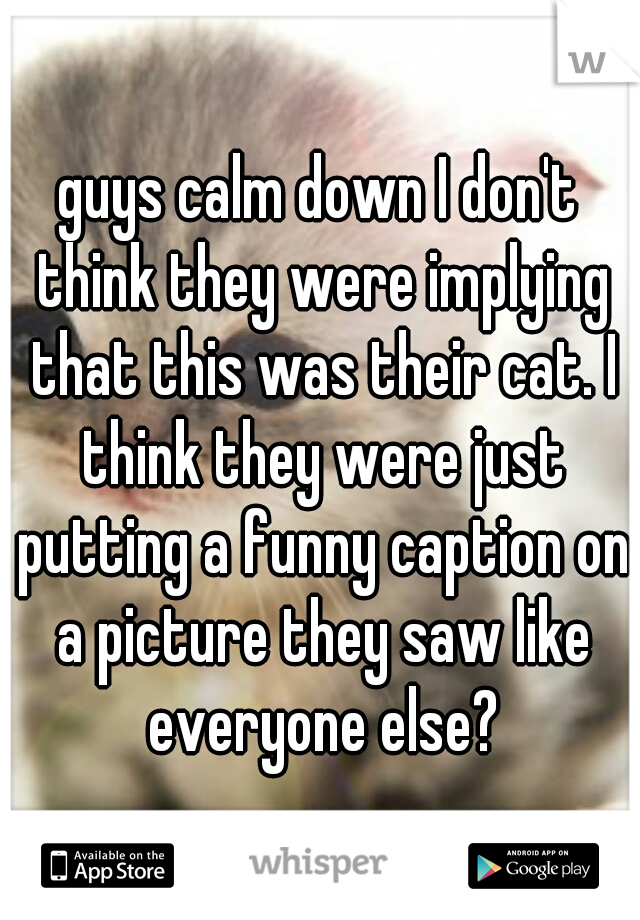 guys calm down I don't think they were implying that this was their cat. I think they were just putting a funny caption on a picture they saw like everyone else?