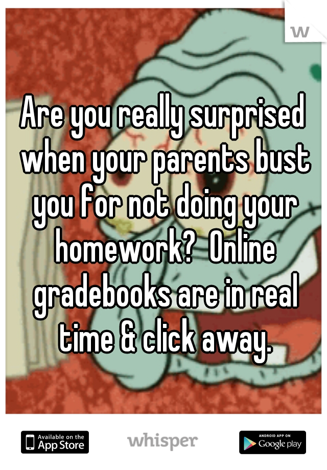 Are you really surprised when your parents bust you for not doing your homework?  Online gradebooks are in real time & click away.