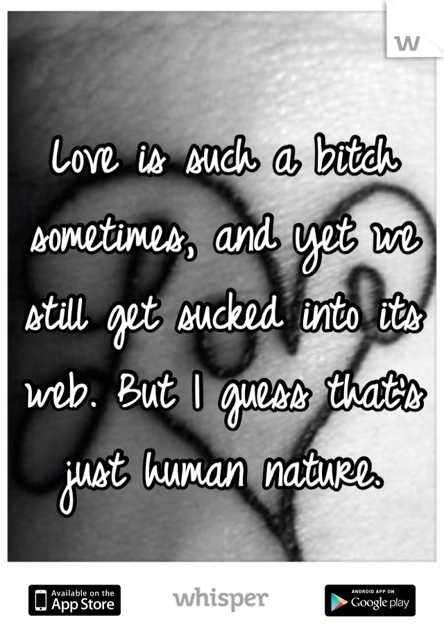 Love is such a bitch sometimes, and yet we still get sucked into its web. But I guess that's just human nature.