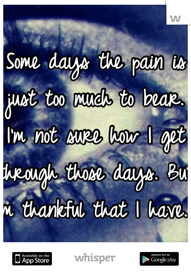 Some days the pain is just too much to bear. I'm not sure how I get through those days. But I'm thankful that I have. 