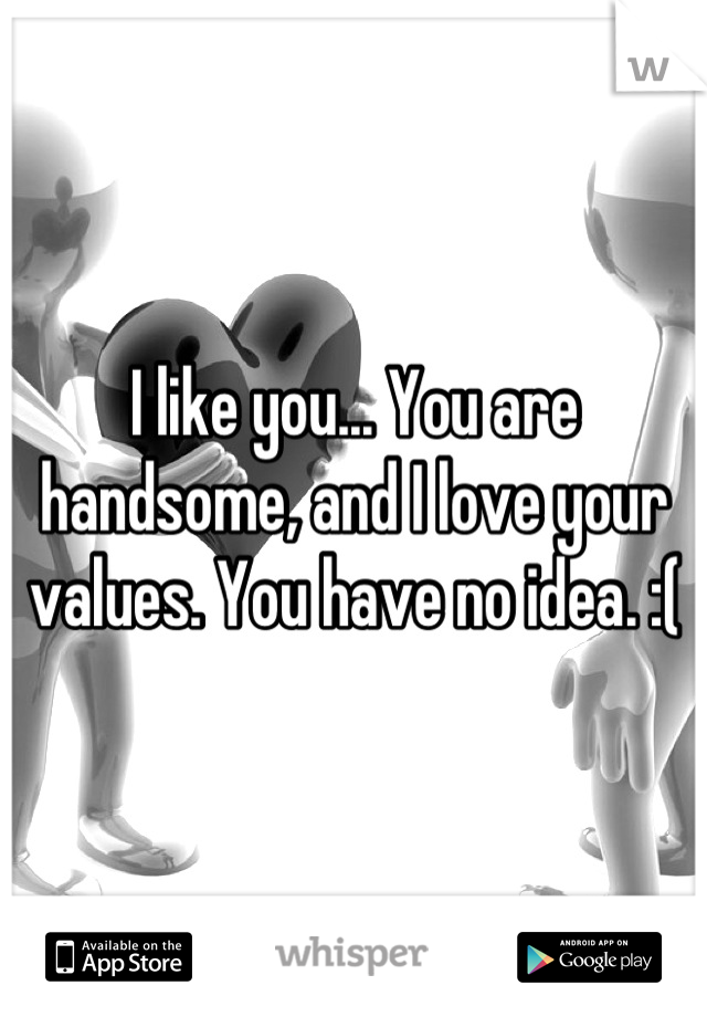 I like you... You are handsome, and I love your values. You have no idea. :(