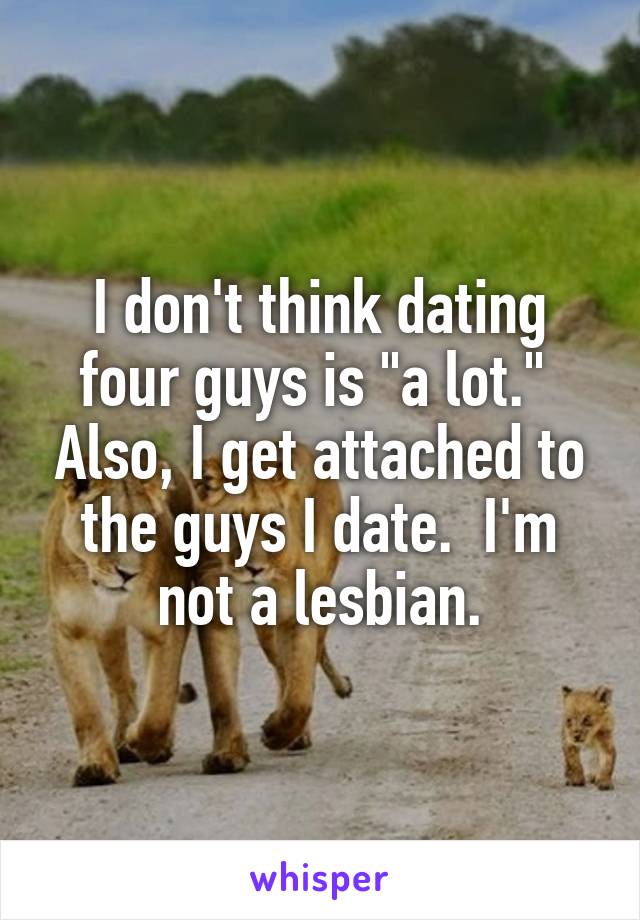 I don't think dating four guys is "a lot."  Also, I get attached to the guys I date.  I'm not a lesbian.