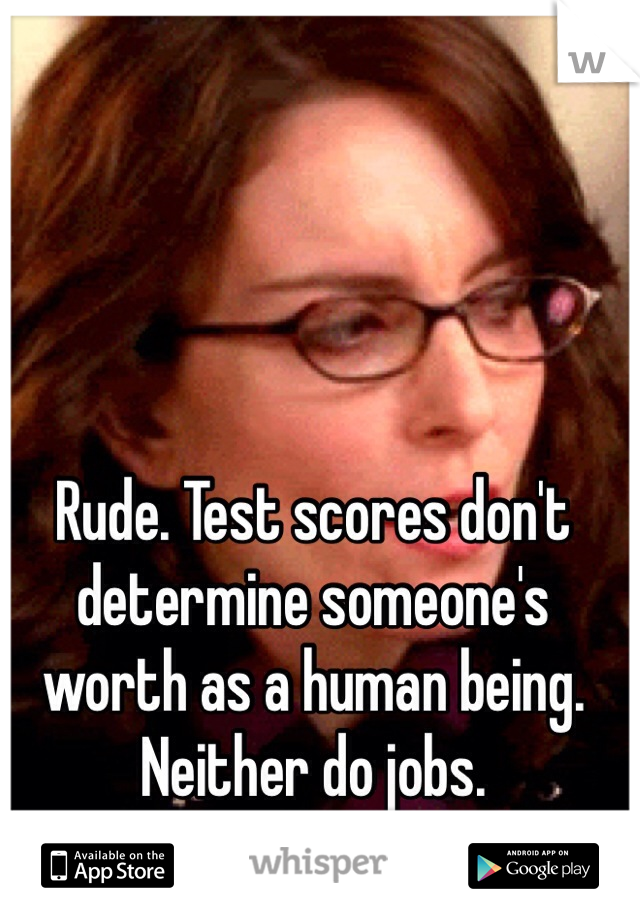 Rude. Test scores don't determine someone's worth as a human being. Neither do jobs.