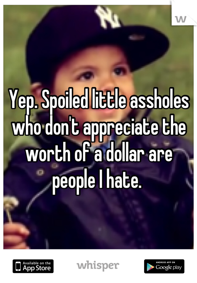 Yep. Spoiled little assholes who don't appreciate the worth of a dollar are people I hate. 