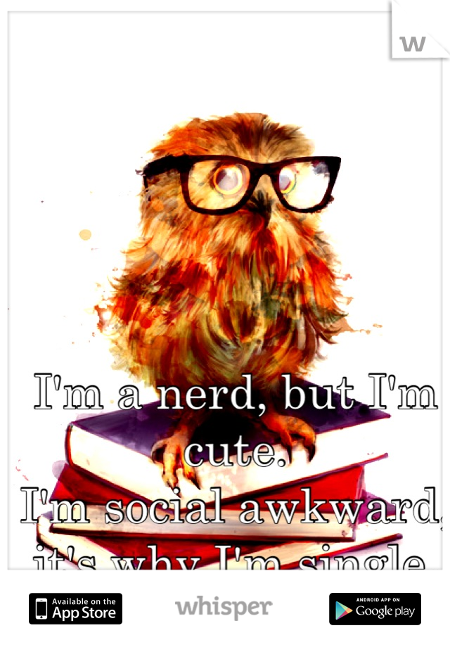 I'm a nerd, but I'm cute. 
I'm social awkward, it's why I'm single.
