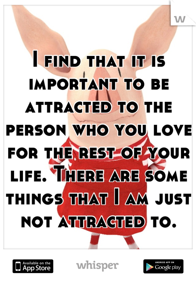 I find that it is important to be attracted to the person who you love for the rest of your life. There are some things that I am just not attracted to.