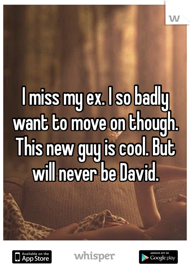 I miss my ex. I so badly want to move on though. This new guy is cool. But will never be David. 