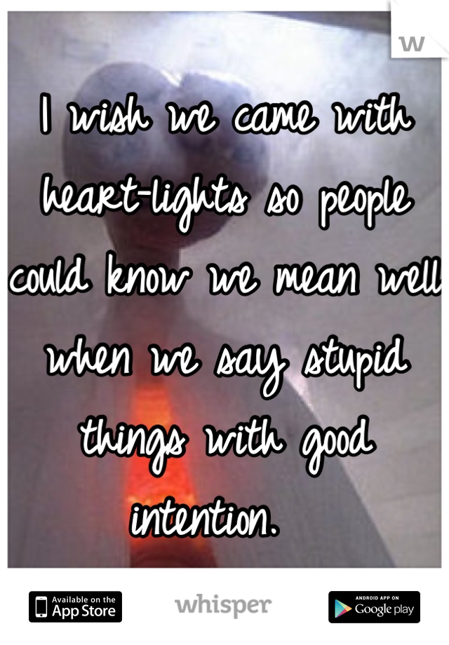 I wish we came with heart-lights so people could know we mean well when we say stupid things with good intention.  