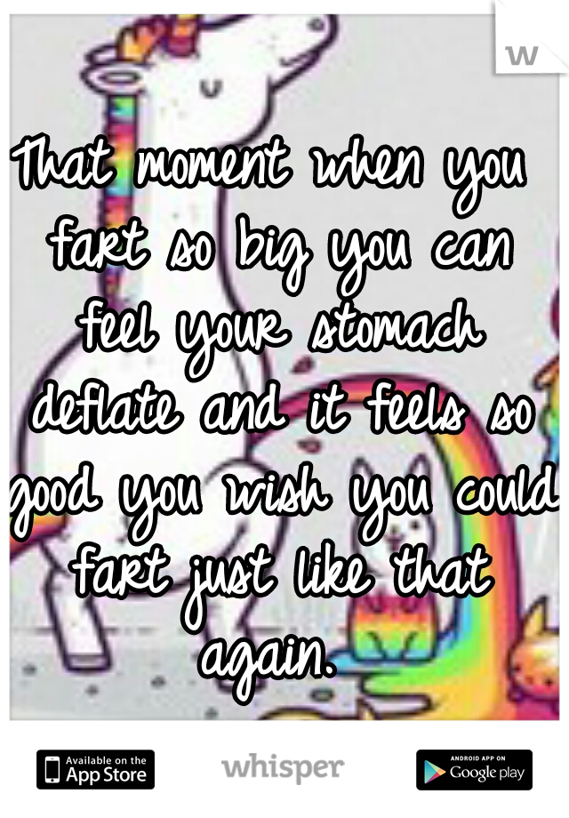 That moment when you fart so big you can feel your stomach deflate and it feels so good you wish you could fart just like that again. 