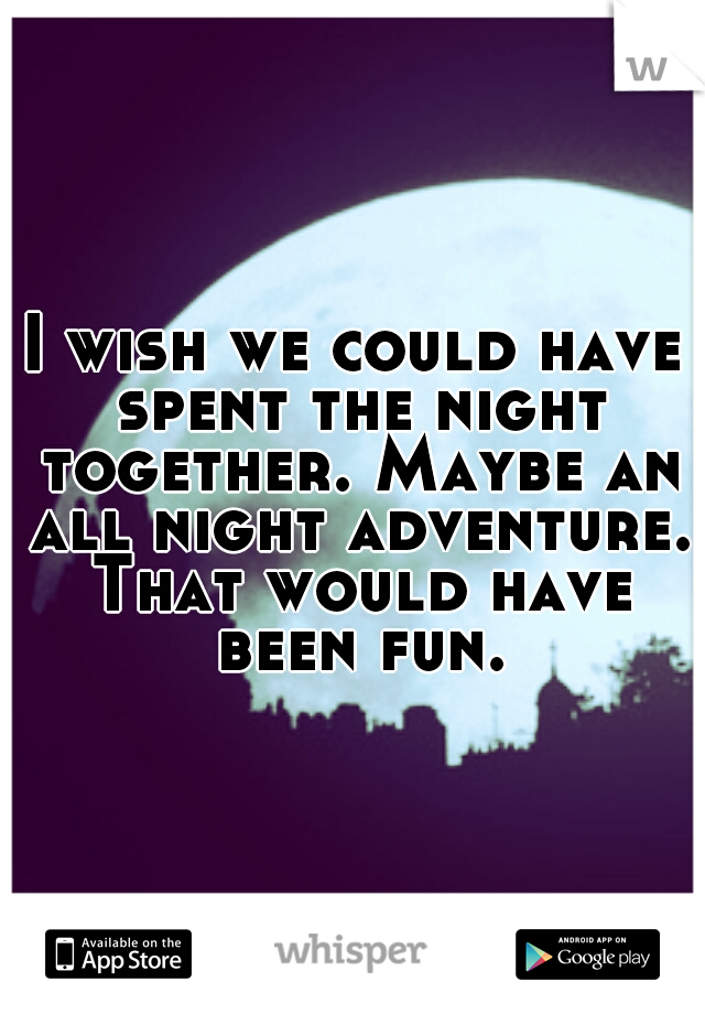 I wish we could have spent the night together. Maybe an all night adventure. That would have been fun.