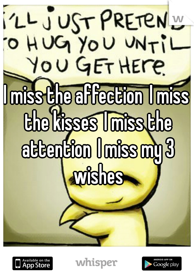 I miss the affection
I miss the kisses
I miss the attention
I miss my 3 wishes