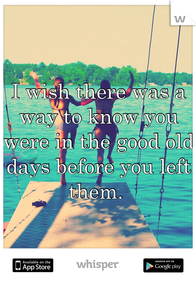 I wish there was a way to know you were in the good old days before you left them. 