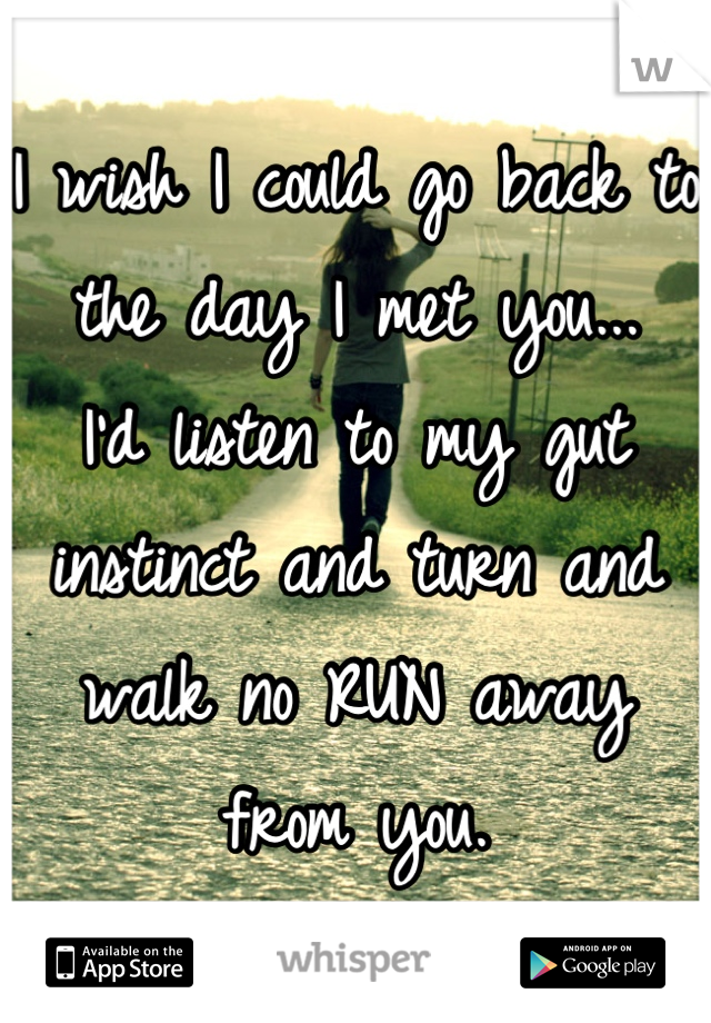 I wish I could go back to the day I met you...
I'd listen to my gut instinct and turn and walk no RUN away from you.
