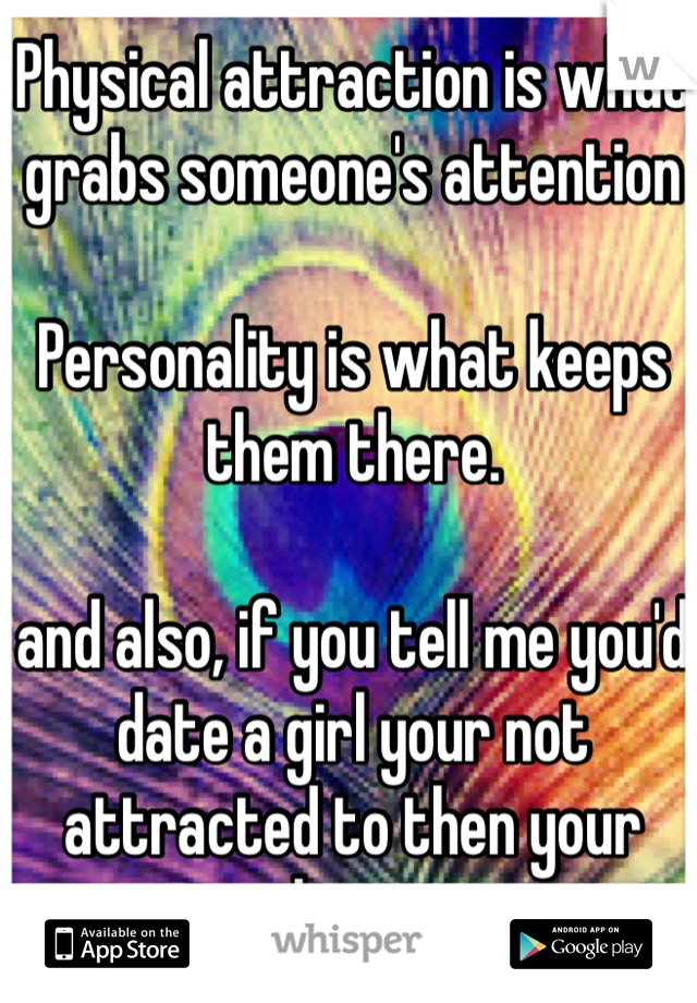 Physical attraction is what grabs someone's attention

Personality is what keeps them there. 

and also, if you tell me you'd date a girl your not attracted to then your lying.