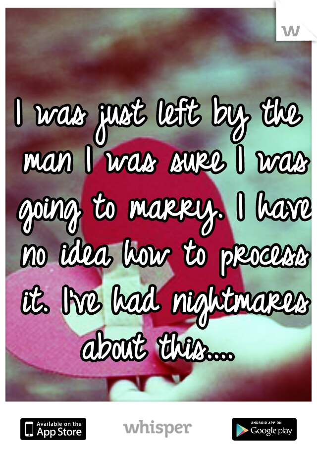 I was just left by the man I was sure I was going to marry. I have no idea how to process it. I've had nightmares about this....
