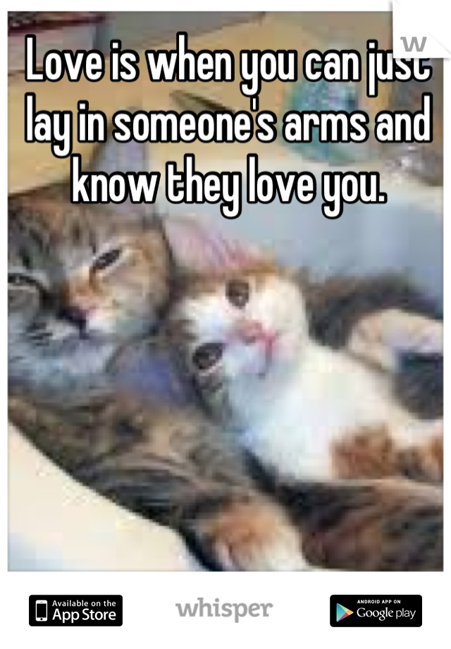 Love is when you can just lay in someone's arms and know they love you.