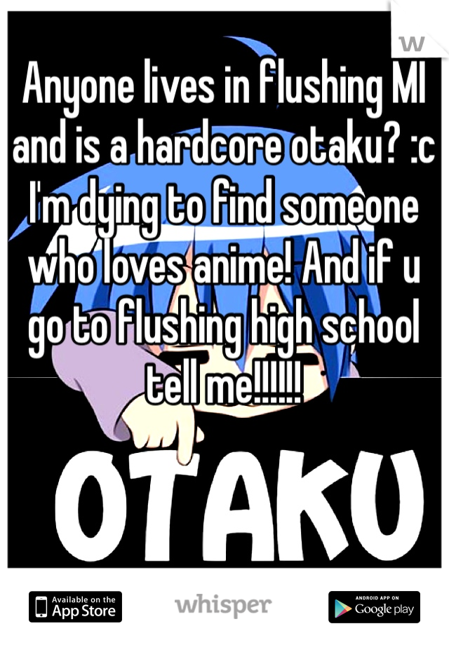 Anyone lives in flushing MI and is a hardcore otaku? :c I'm dying to find someone who loves anime! And if u go to flushing high school tell me!!!!!!